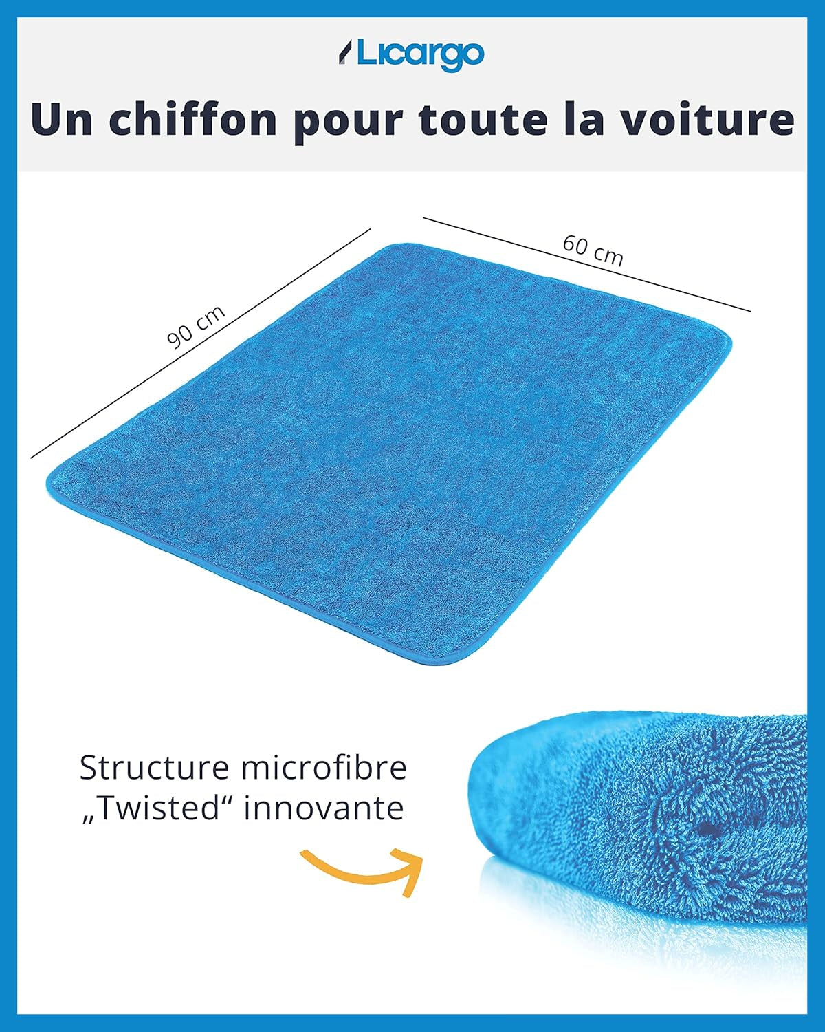 LICARGO® Chiffon De Séchage Extra Grand 90X60Cm - Extrêmement Absorbant, Doux Et Délicat - Chiffon En Microfibre Non Pelucheux - 550GSM