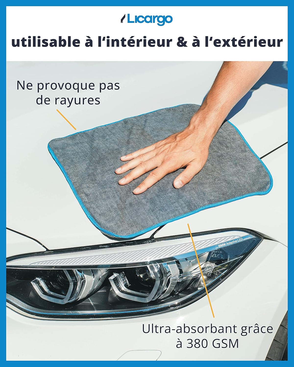 ® 6X Chiffons En Microfibres 380 GSM - Ultra Absorbants, Doux Et Délicats - Chiffons En Microfibres Non Pelucheux - Chiffon Polissage, Chiffon Microfibre Voiture Professionnel - 40X40Cm